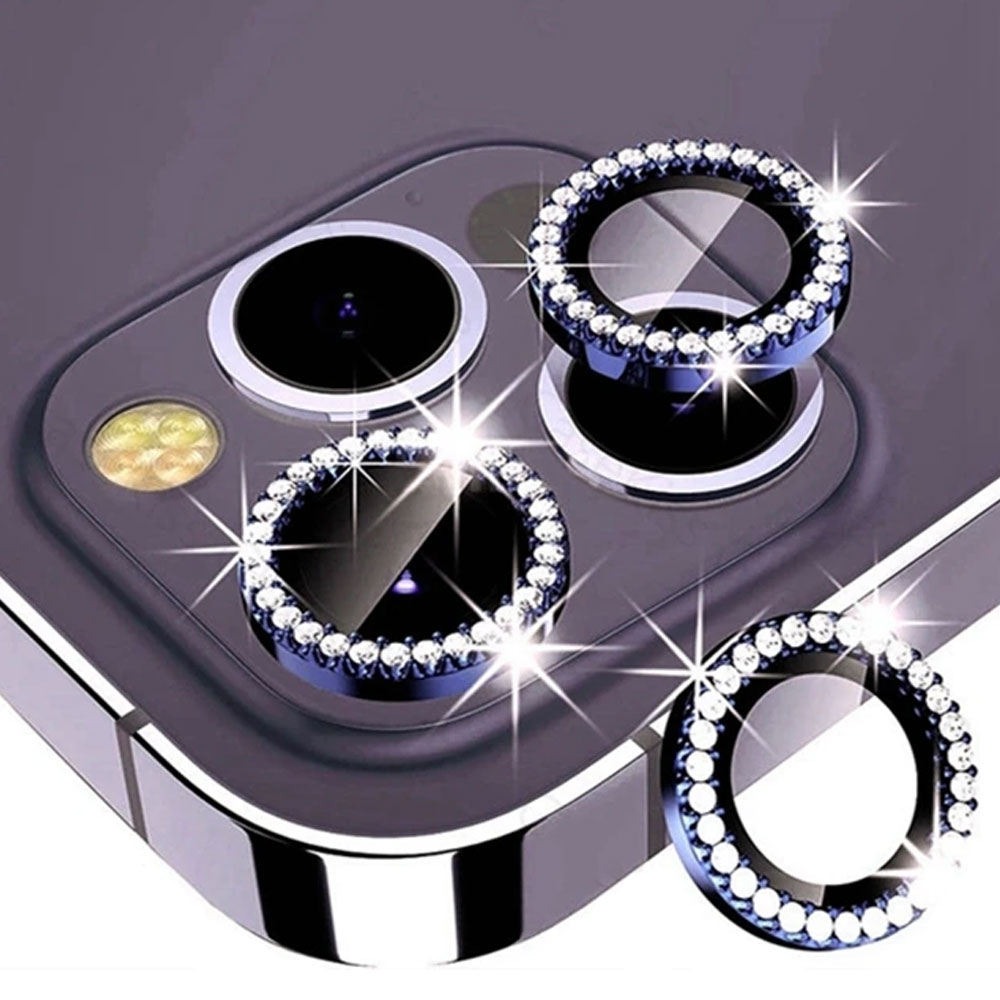 Luksusowa diamentowa osłona obiektywów, szkło na aparat iPhone 14 Pro Max, ciemna purpura