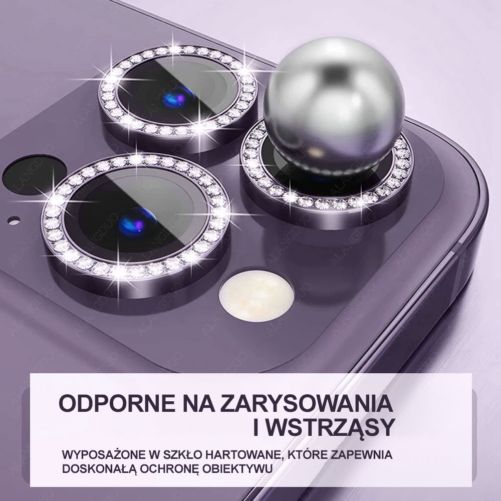 Luksusowa diamentowa osłona obiektywów, szkło na aparat iPhone 14 Pro Max, ciemna purpura