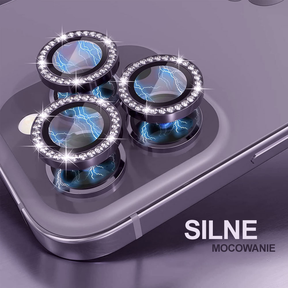 Luksusowa diamentowa osłona obiektywów, szkło na aparat iPhone 14 Pro Max, ciemna purpura
