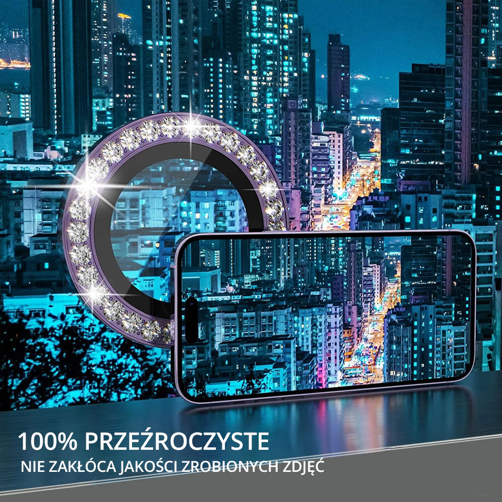 Luksusowa diamentowa osłona obiektywów, szkło na aparat iPhone 14 Pro Max, ciemna purpura