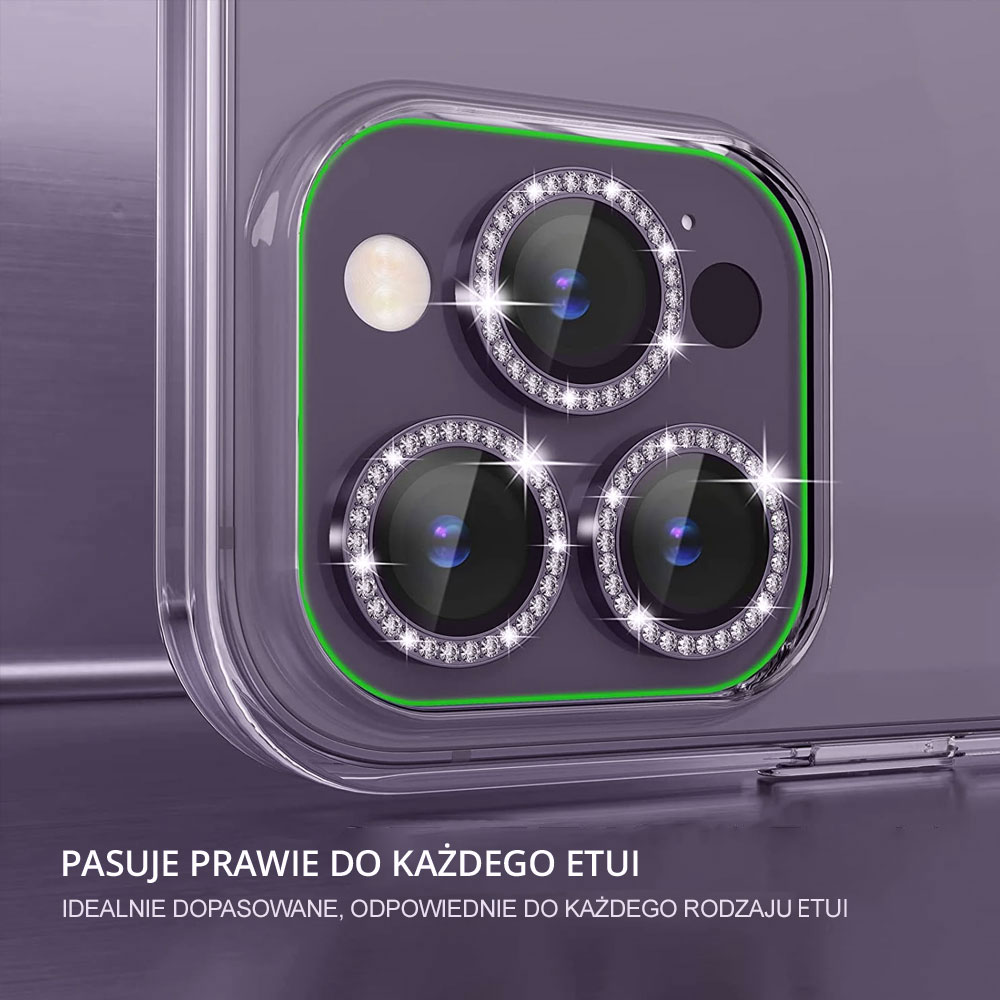 Luksusowa diamentowa osłona obiektywów, szkło na aparat iPhone 14 Pro Max, ciemna purpura