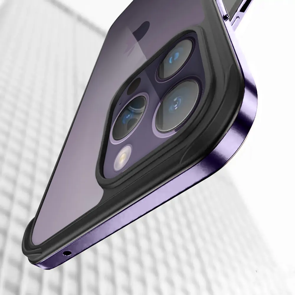Etui do iPhone 14 Pro Max krystaliczny tył z metalową ramką, trwałe, eleganckie Sulada oryginal, purpurowe