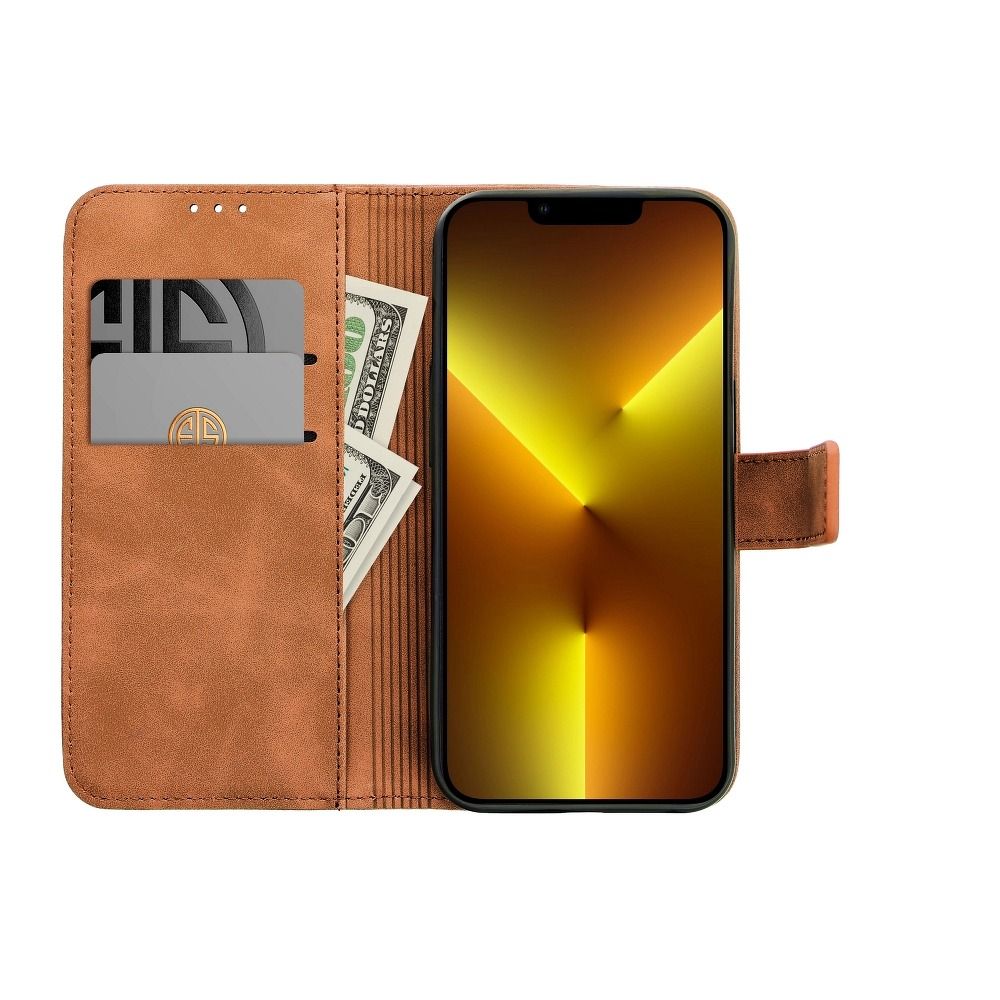 Etui do iPhone 13 Pro Max eco skóra zamykane na klapkę, kabura, brązowy