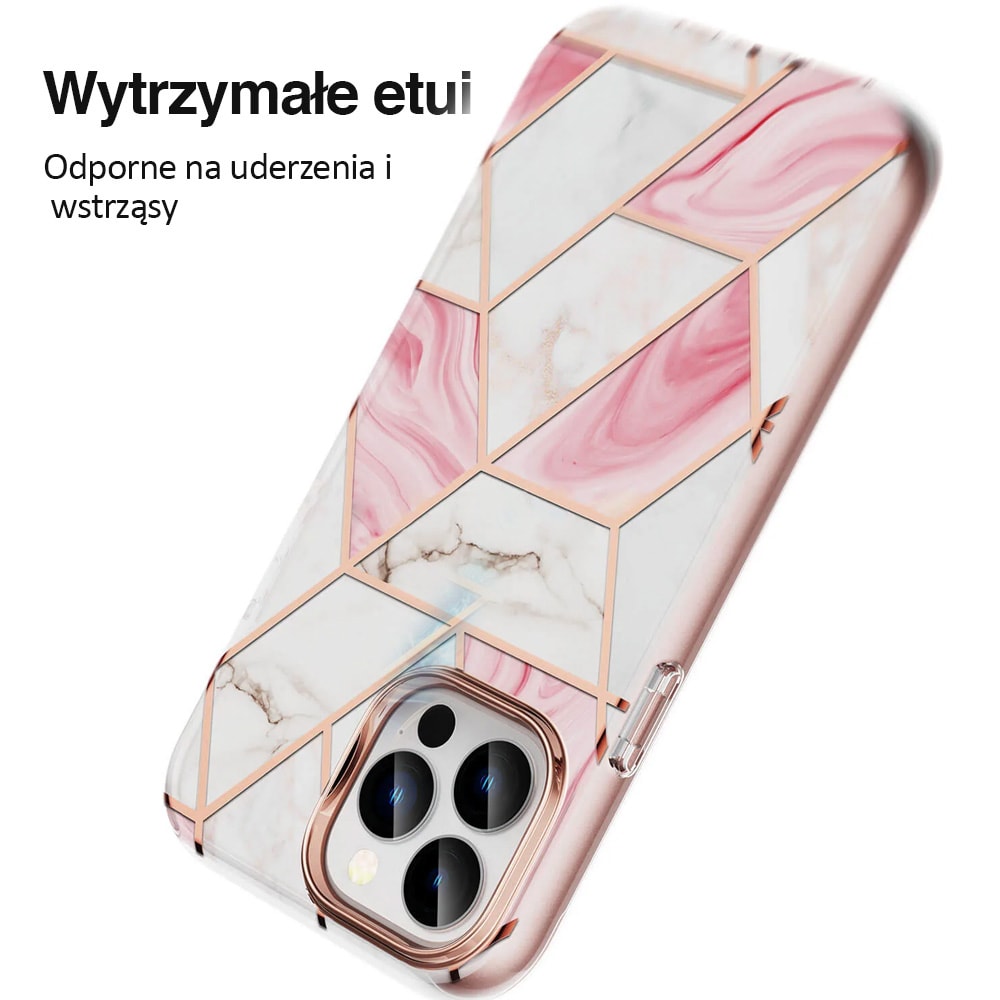 Etui 2w1 do iPhone 13 Pro SupGold Cosmo Marble zintegrowana osłona ekranu, złote różowe