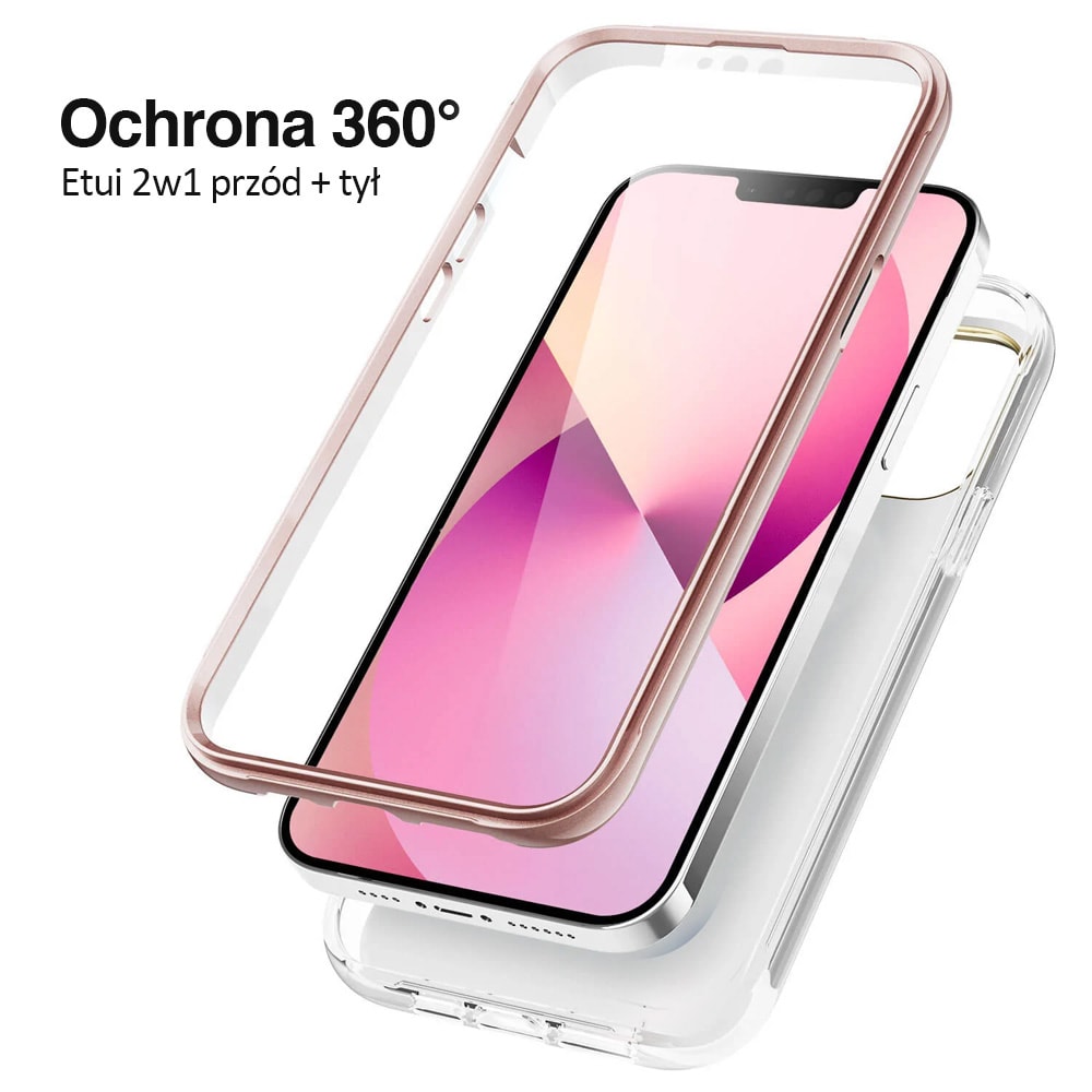 Etui 2w1 do iPhone 13 Pro SupGold Cosmo Marble zintegrowana osłona ekranu, złote różowe