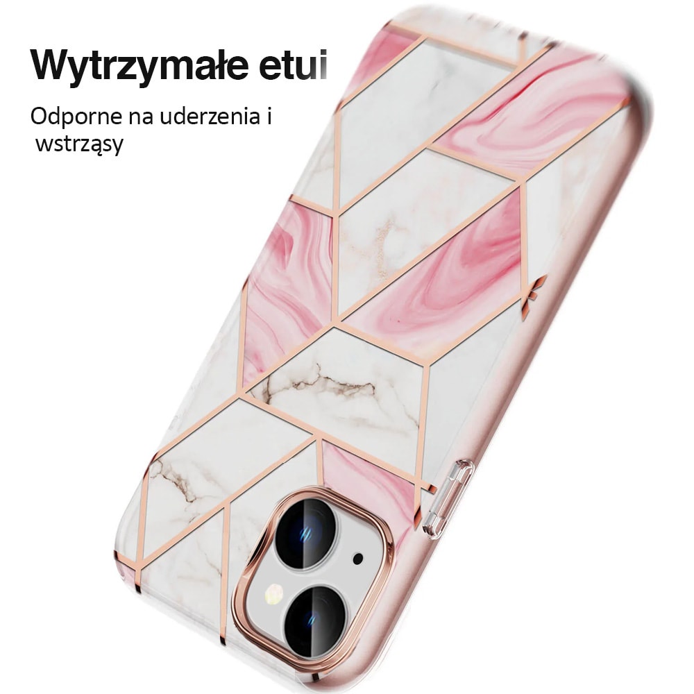 Etui 2w1 do iPhone 13 SupGold Cosmo Marble zintegrowana osłona ekranu, złote różowe
