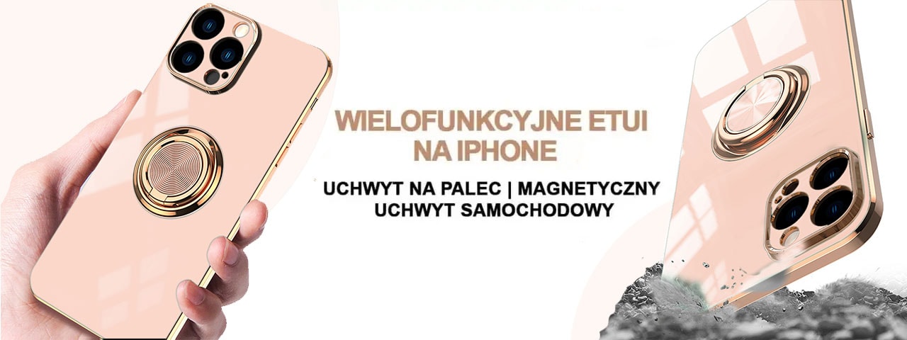 Etui do iPhone 13 Pro eleganckie, ze złotym, metalowym uchwytem i zdobieniami, osłona na aparat, złoty róż