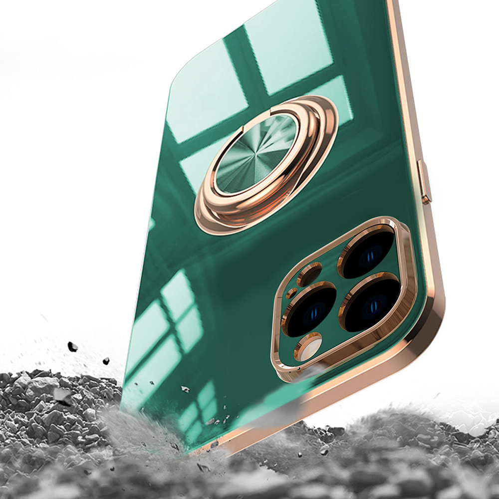 Etui do iPhone 13 Pro Max eleganckie, ze złotym, metalowym uchwytem i zdobieniami, zielone (OUTLET)