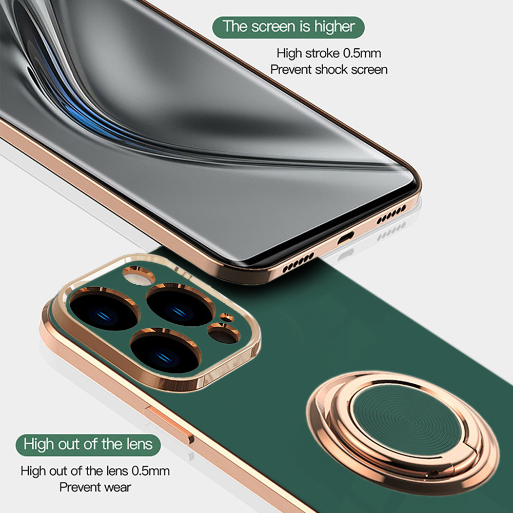Etui do iPhone 13 Pro Max eleganckie, ze złotym, metalowym uchwytem i zdobieniami, zielone (OUTLET)