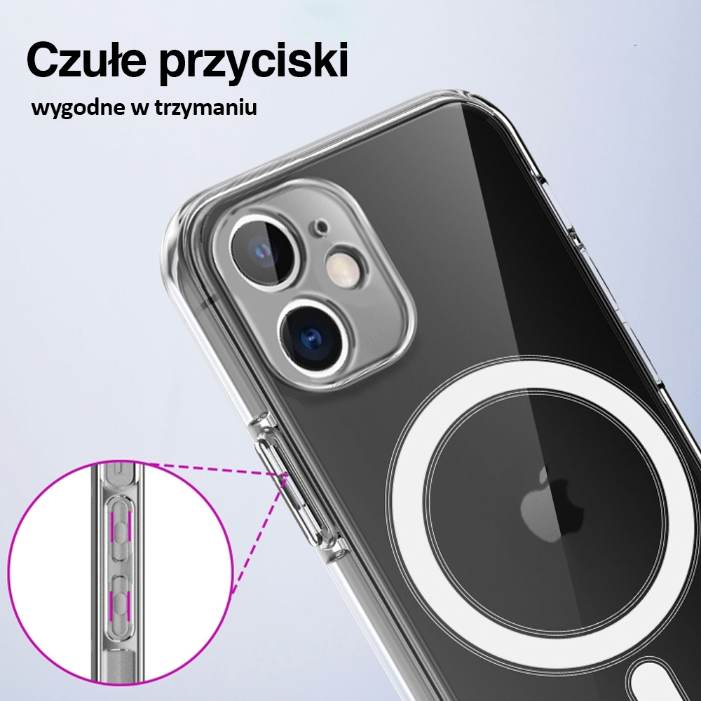 Etui do iPhone 11 z MagSafe, osłona na aparat, twardy tył, przeźroczyste