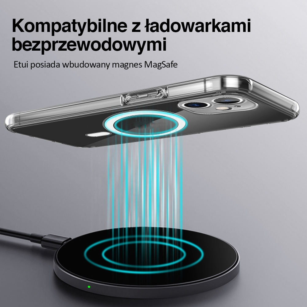 Etui do iPhone 11 z MagSafe, osłona na aparat, twardy tył, przeźroczyste