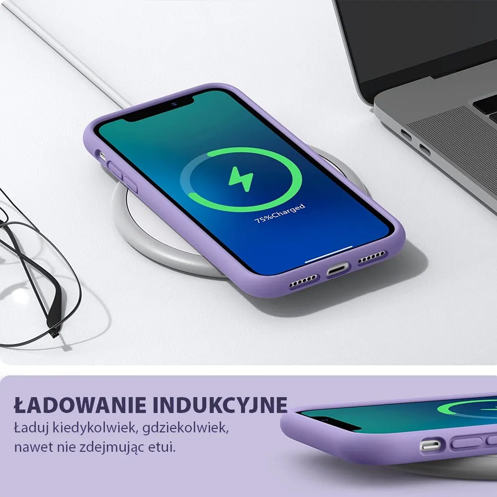 Etui do iPhone 11 silikonowe z mikrofibrą, soft touch z osłoną na aparat, fioletowe liliowe