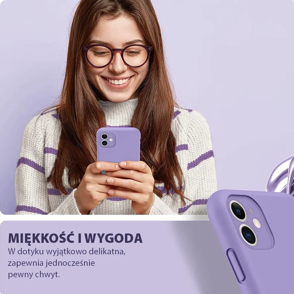 Etui do iPhone 11 silikonowe z mikrofibrą, soft touch z osłoną na aparat, fioletowe liliowe