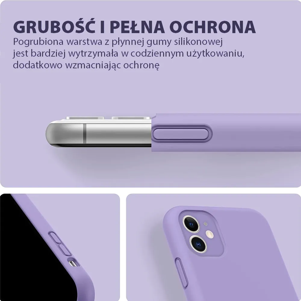 Etui do iPhone 11 silikonowe z mikrofibrą, soft touch z osłoną na aparat, fioletowe liliowe