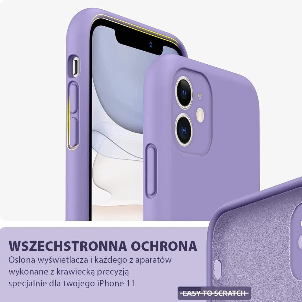 Etui do iPhone 11 silikonowe z mikrofibrą, soft touch z osłoną na aparat, fioletowe liliowe