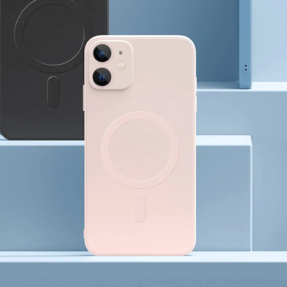 Etui do iPhone 12 silikonowe z mikrofibrą Premium Soft Touch MagSafe ochrona aparatu, pudrowy róż