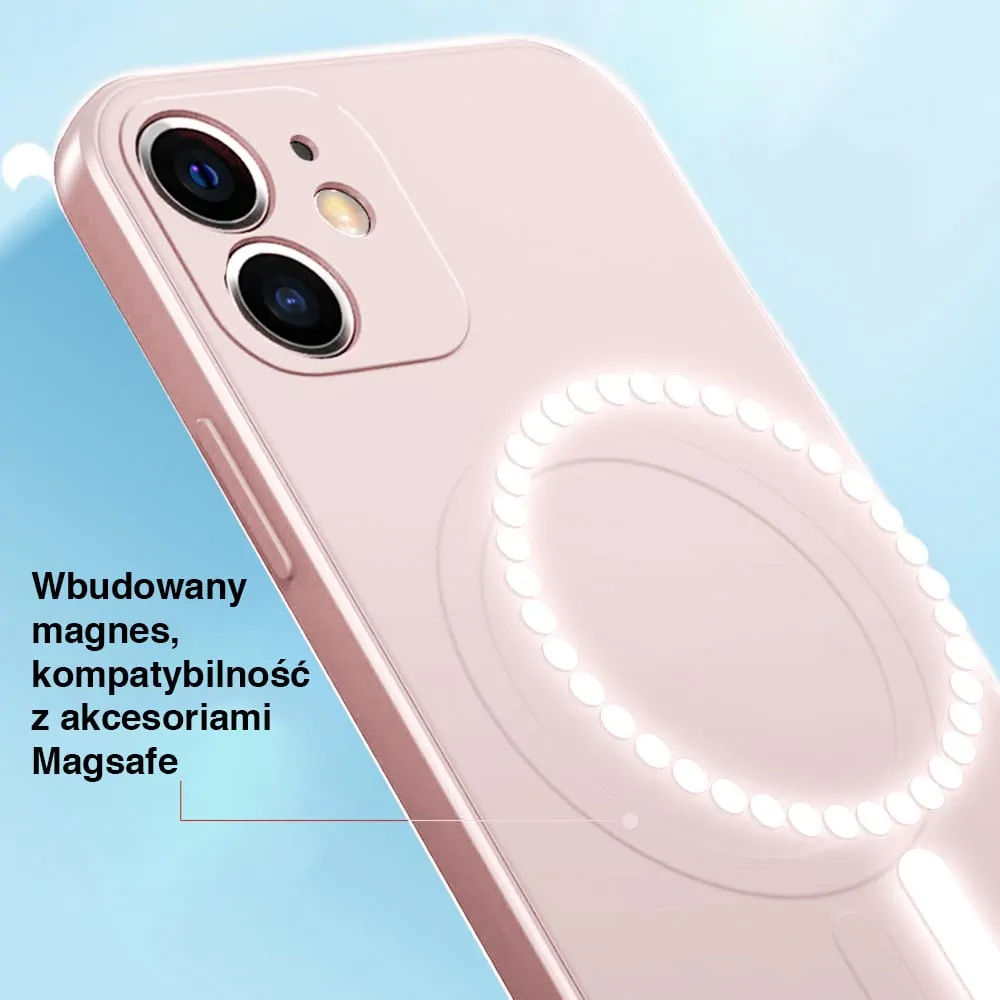Etui do iPhone 12 silikonowe z mikrofibrą Premium Soft Touch MagSafe ochrona aparatu, pudrowy róż