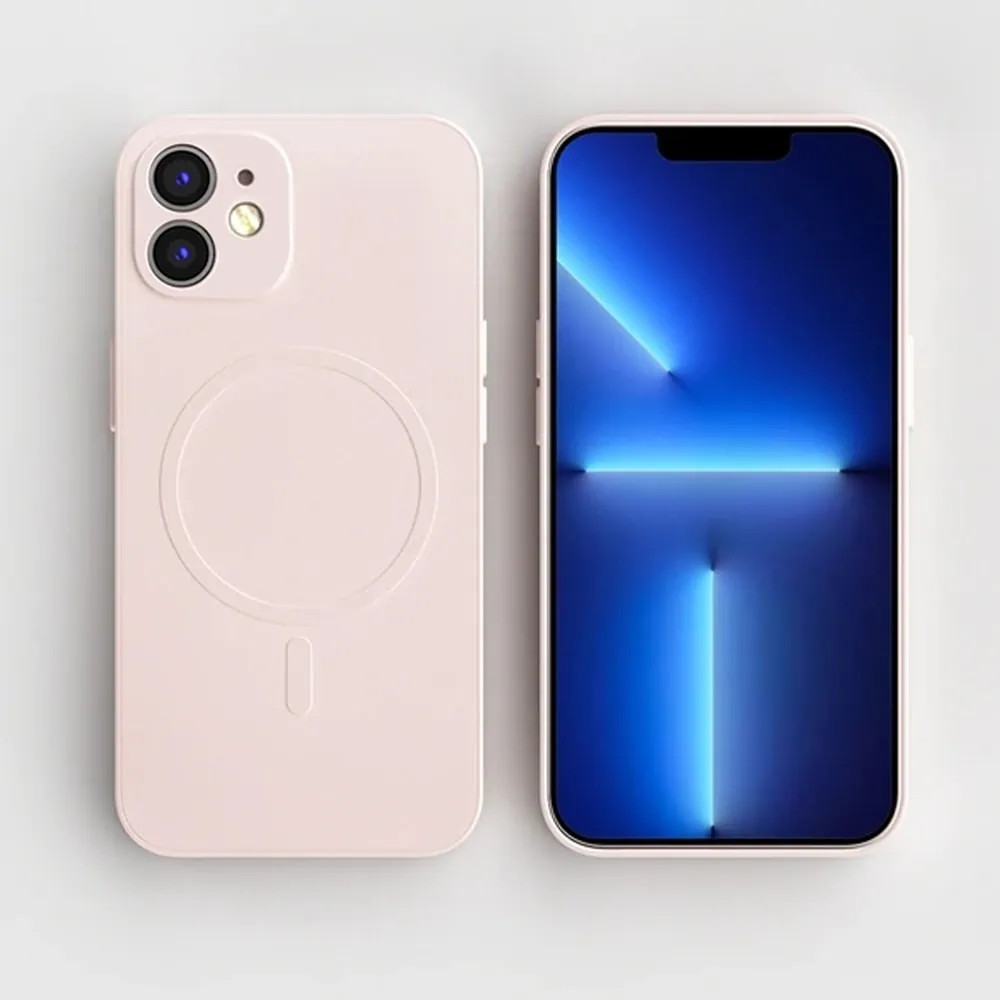 Etui do iPhone 12 silikonowe z mikrofibrą Premium Soft Touch MagSafe ochrona aparatu, pudrowy róż