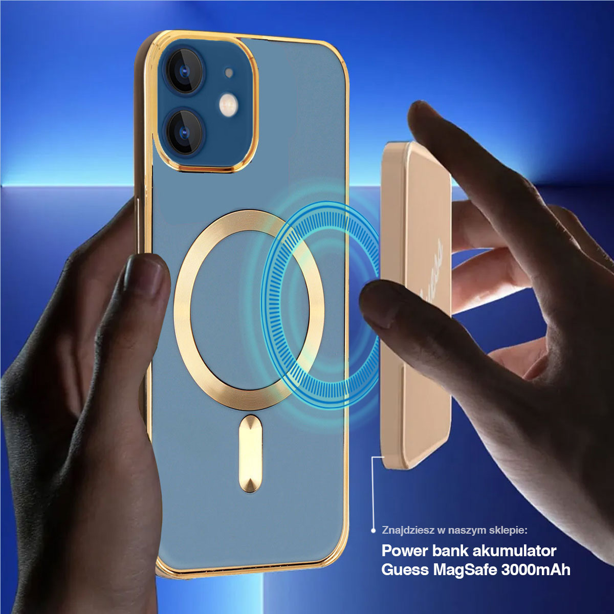 Etui do iPhone 12 Liquid Gold Magsafe, niebieskie
