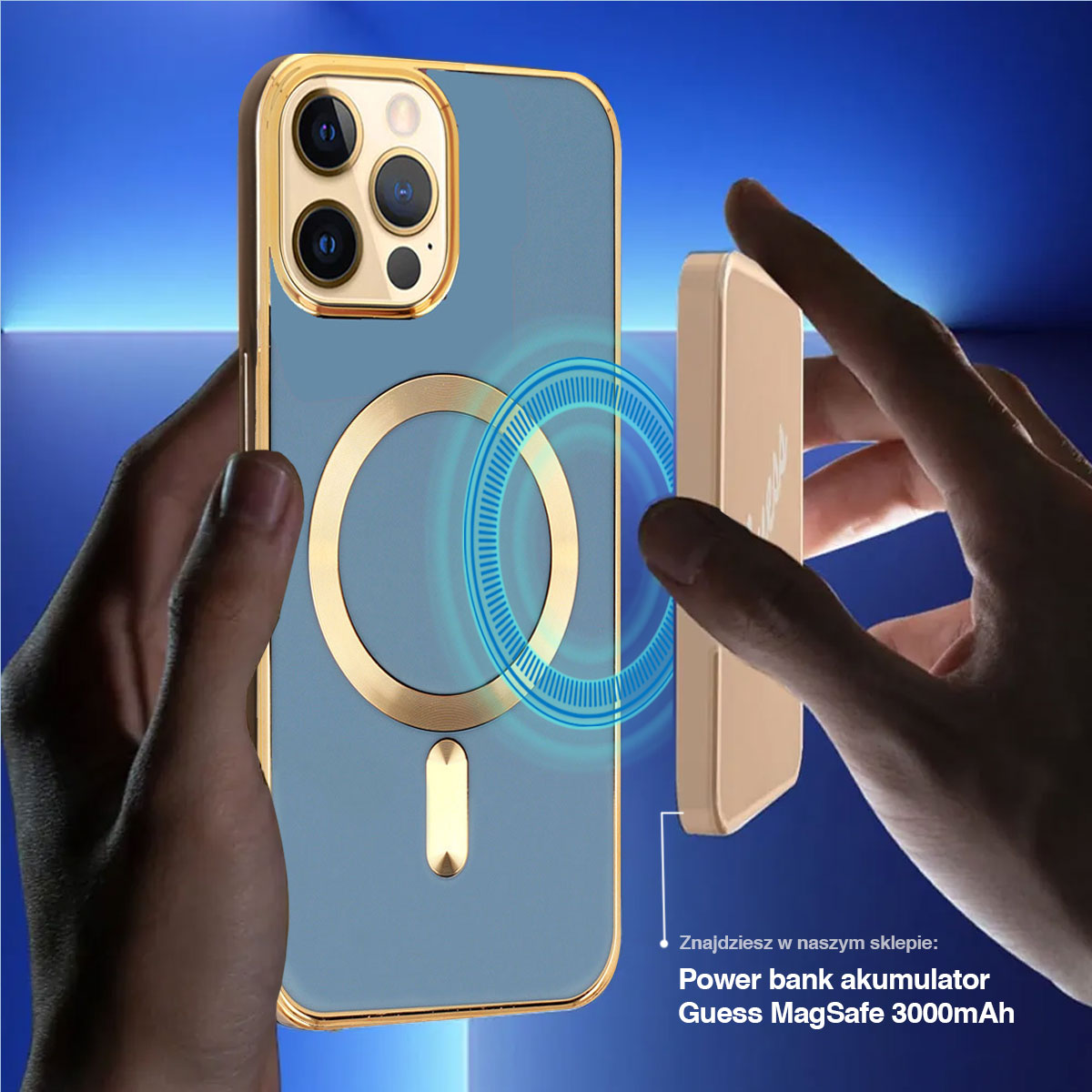 Etui do iPhone 12 Pro Liquid Gold Magsafe, niebieskie