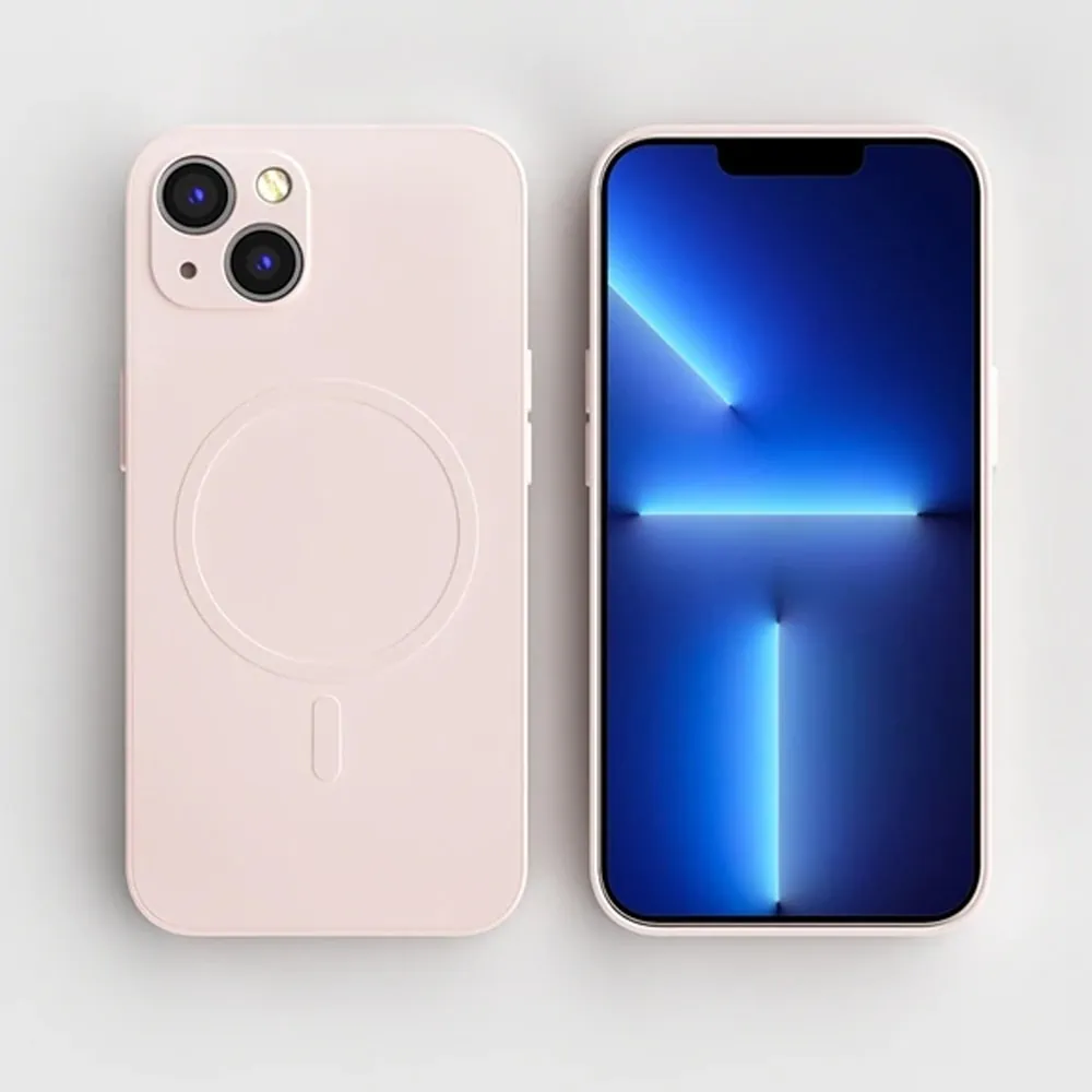 Etui do iPhone 13 silikonowe z mikrofibrą Premium Soft Touch MagSafe ochrona aparatu, pudrowy róż