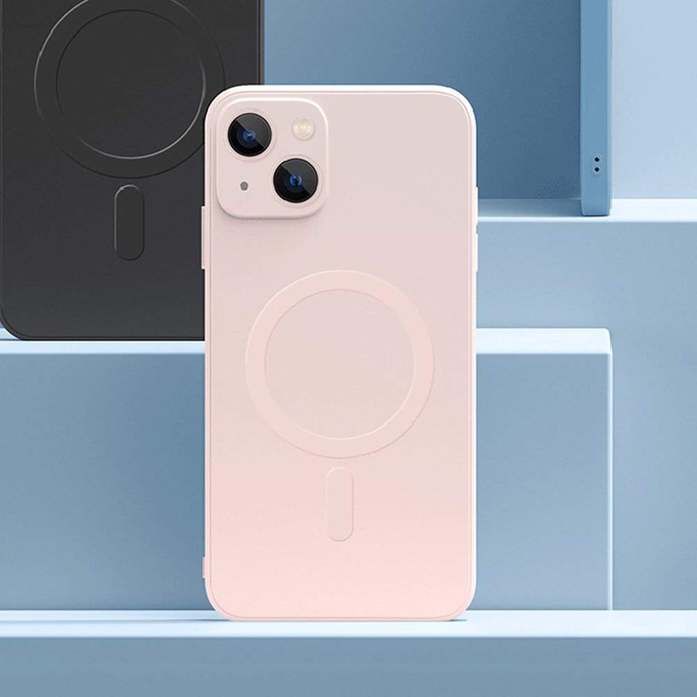 Etui do iPhone 13 silikonowe z mikrofibrą Premium Soft Touch MagSafe ochrona aparatu, pudrowy róż