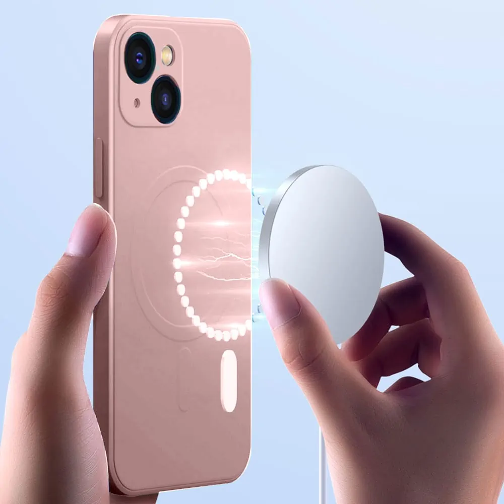 Etui do iPhone 13 silikonowe z mikrofibrą Premium Soft Touch MagSafe ochrona aparatu, pudrowy róż