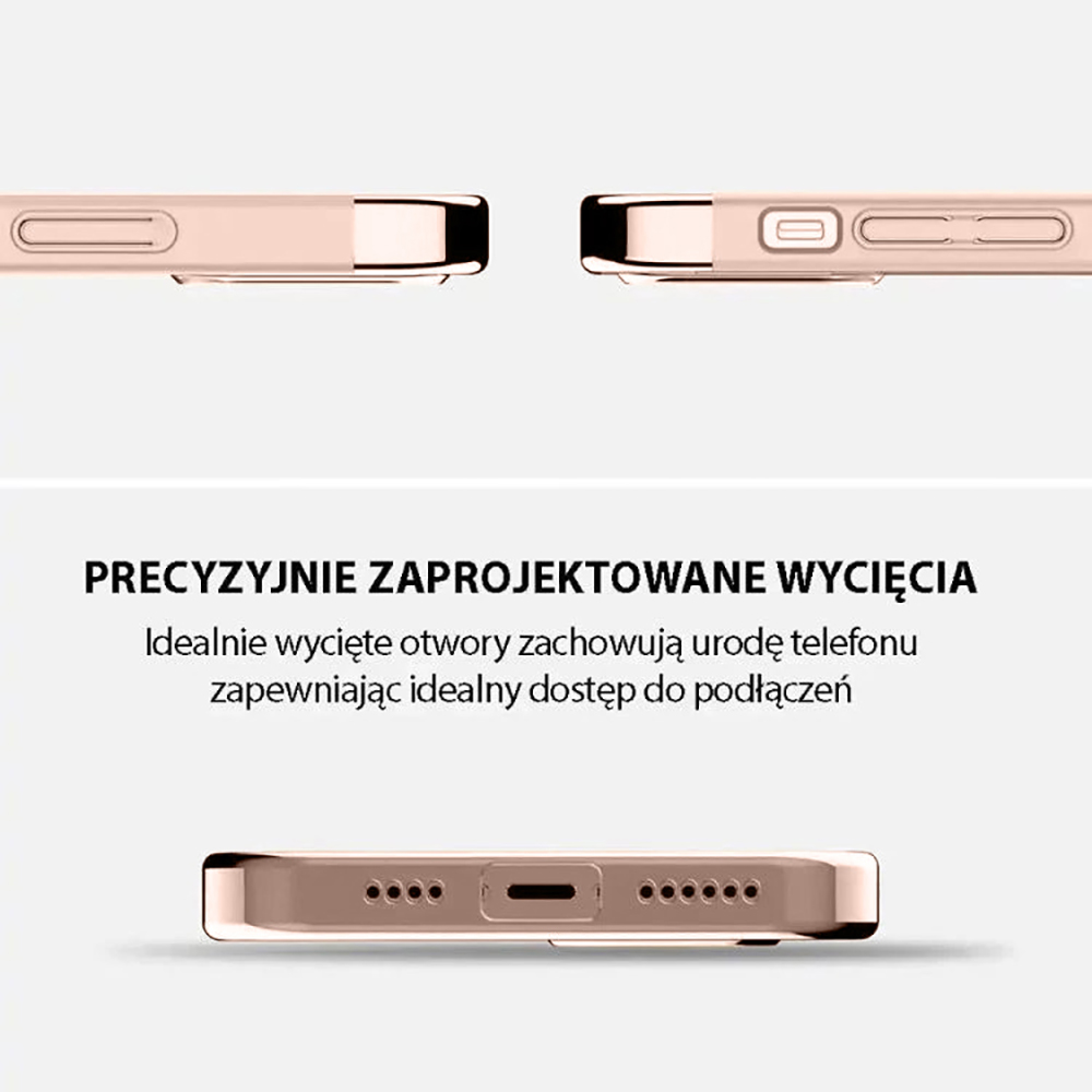 Etui do iPhone 13 eleganckie cienkie ze zdobieniami i widocznym logo, różowe złoto (OUTLET)