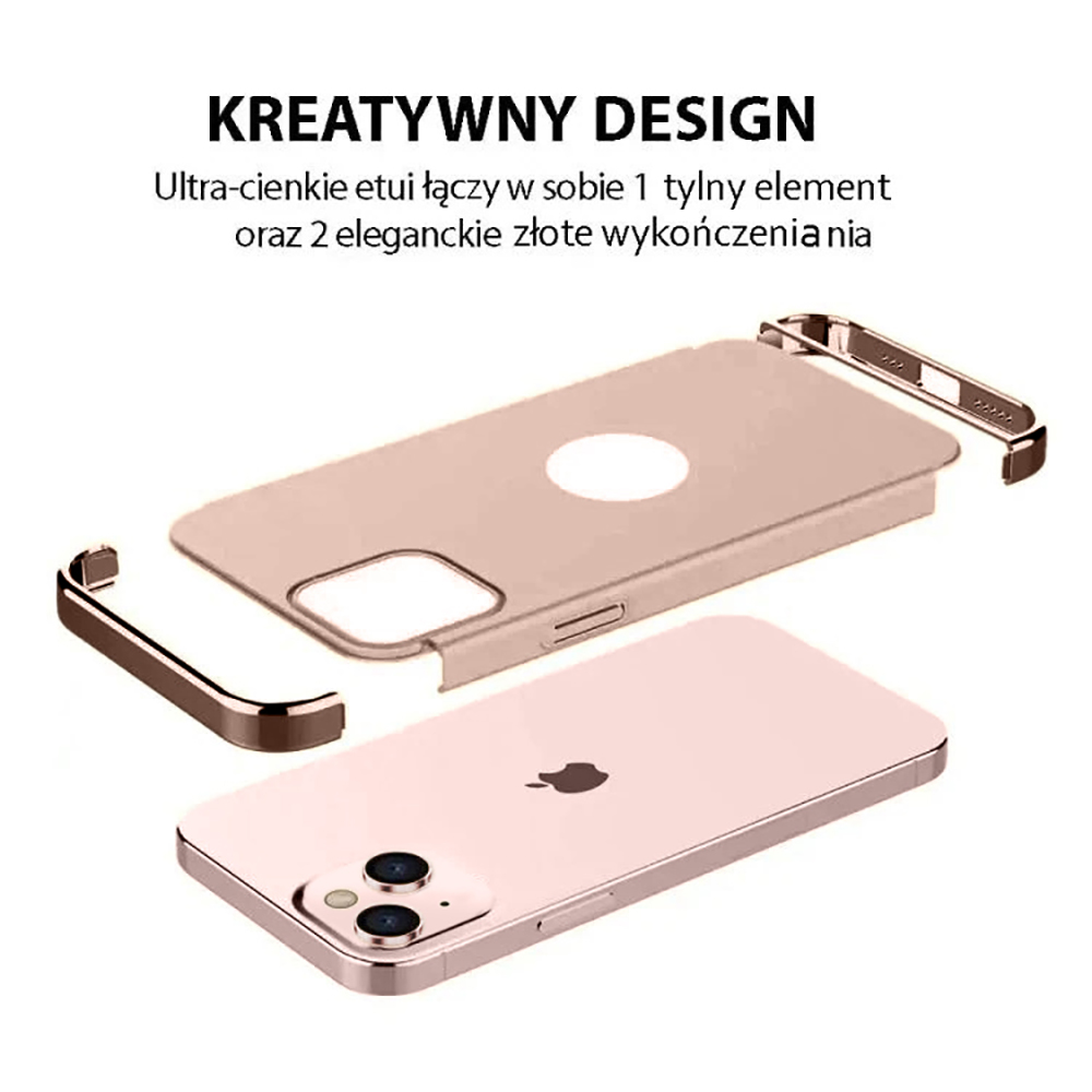 Etui do iPhone 13 eleganckie cienkie ze zdobieniami i widocznym logo, różowe złoto (OUTLET)
