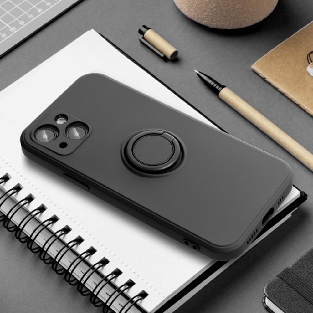 Etui do iPhone 13 Mini Magnetic Ring matowe, nie widać śladów, uchwyt magnetyczny ze smyczą, czarne