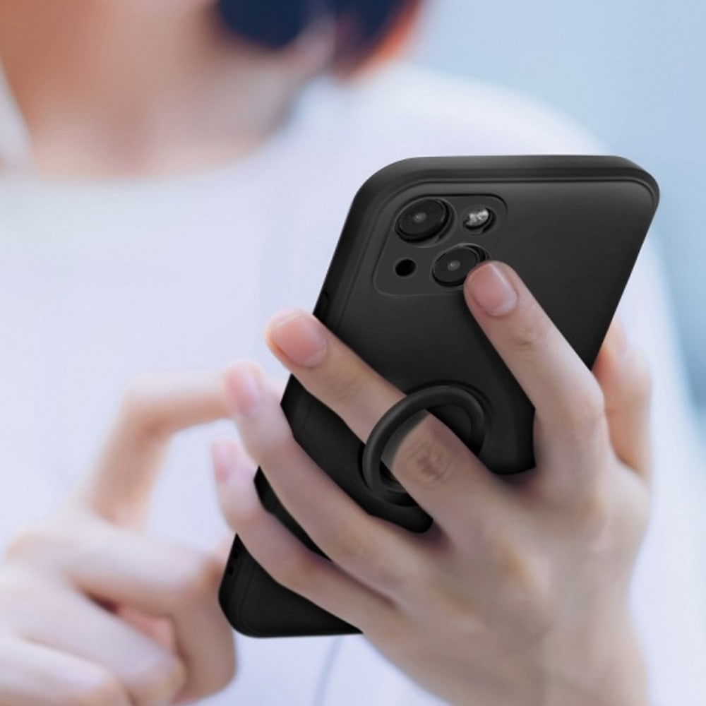 Etui do iPhone 13 Mini Magnetic Ring matowe, nie widać śladów, uchwyt magnetyczny ze smyczą, czarne