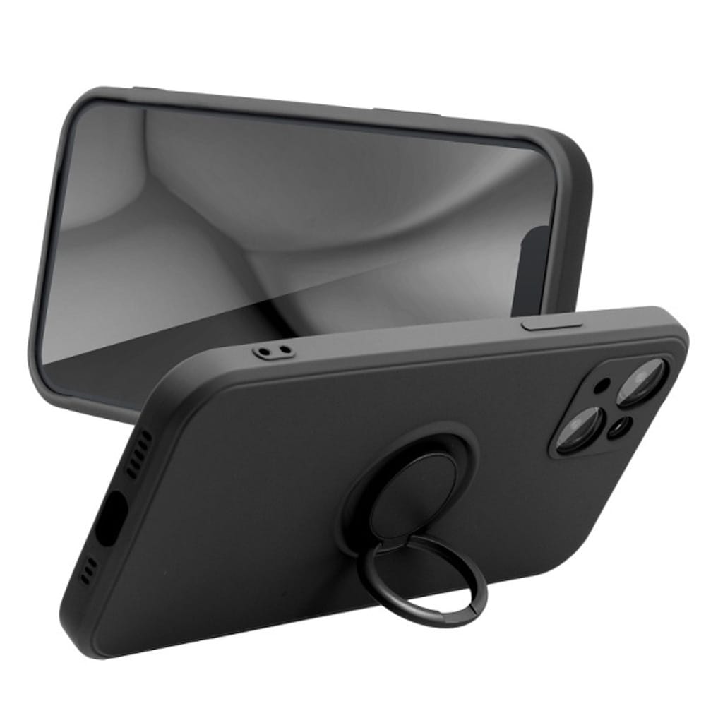 Etui do iPhone 13 Mini Magnetic Ring matowe, nie widać śladów, uchwyt magnetyczny ze smyczą, czarne