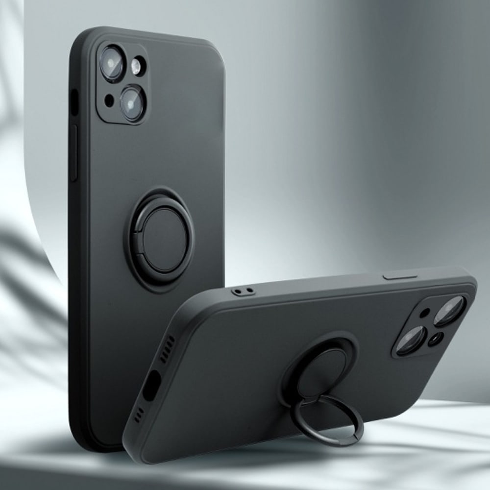 Etui do iPhone 13 Mini Magnetic Ring matowe, nie widać śladów, uchwyt magnetyczny ze smyczą, czarne