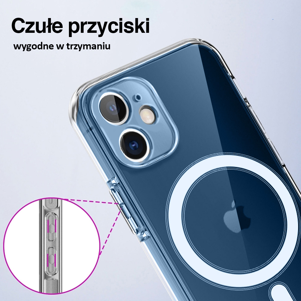 Etui do iPhone 13 Mini z MagSafe, osłona na aparat, przeźroczyste
