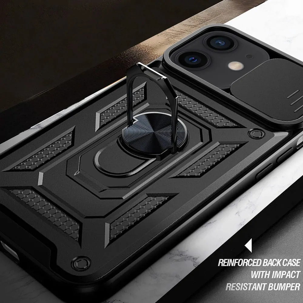 Etui do iPhone 12 pancerne z magnetycznym uchwytem, osłona kamery, czarny