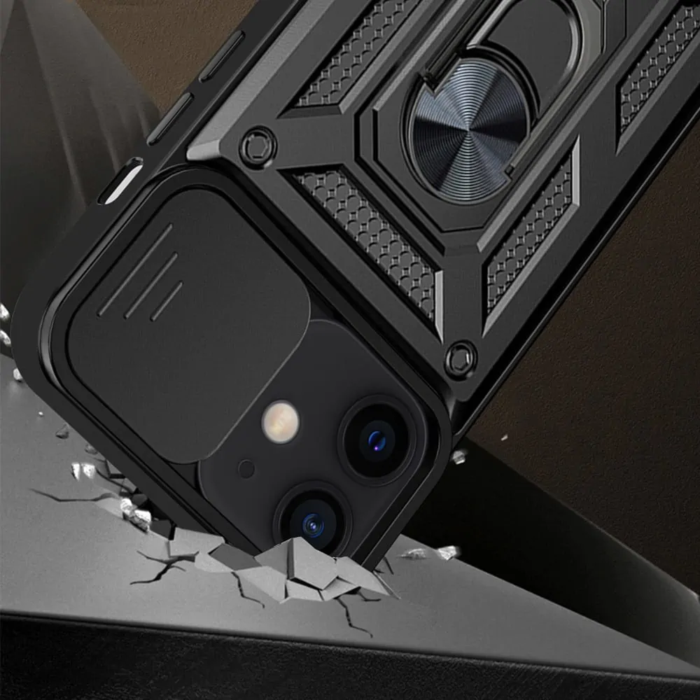 Etui do iPhone 12 pancerne z magnetycznym uchwytem, osłona kamery, czarny