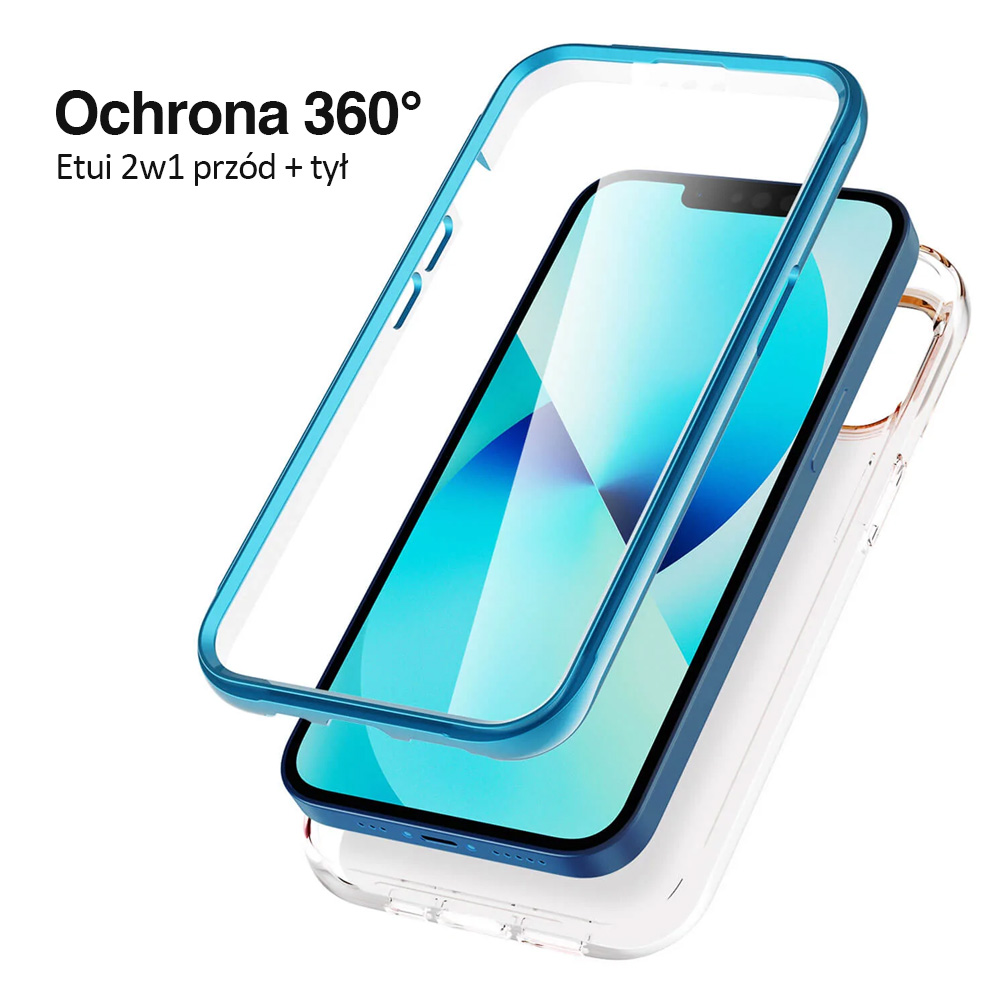 Etui 2w1 do iPhone 13 SupGold Cosmo Marble zintegrowana osłona ekranu, złote niebieskie