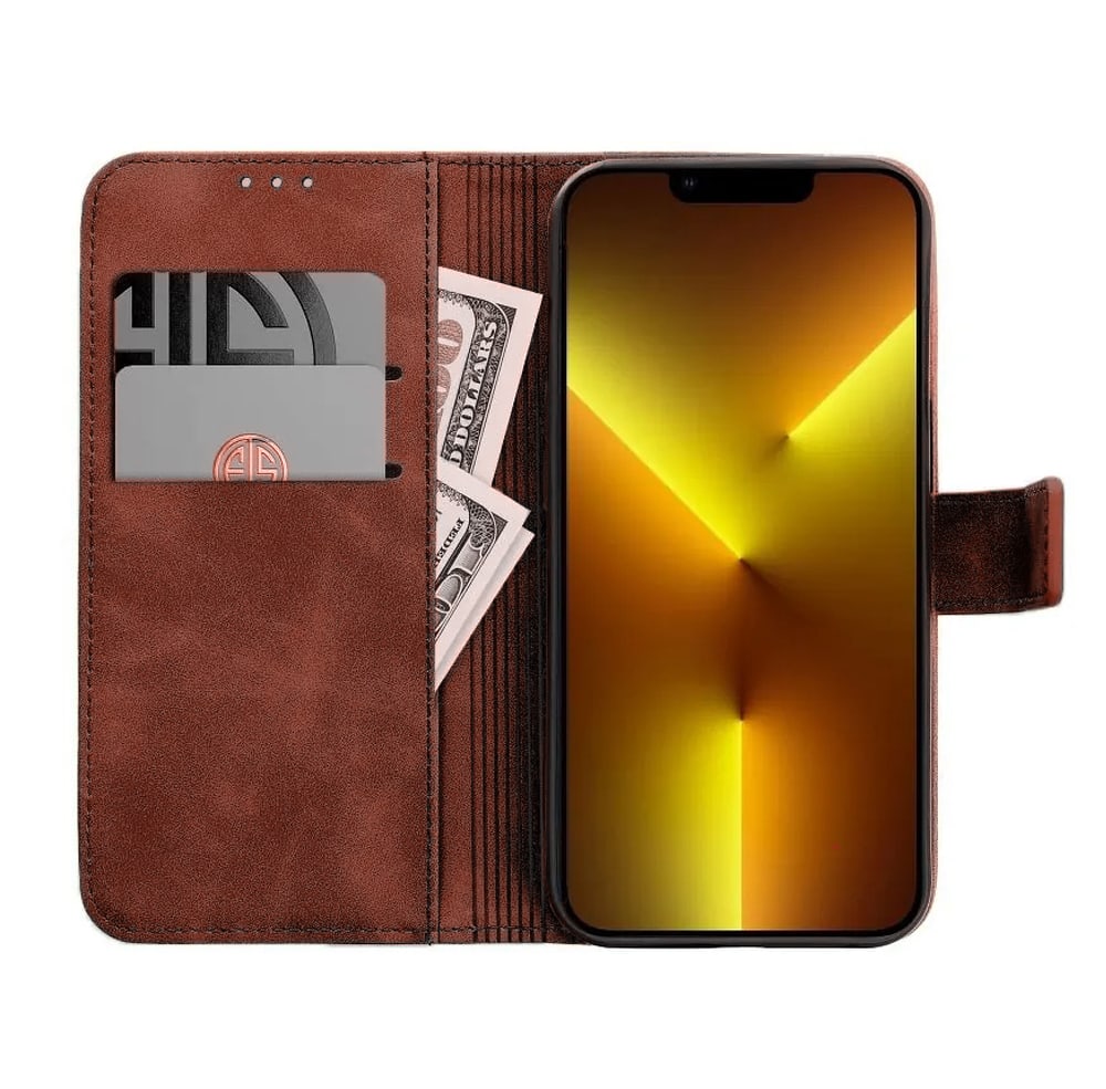 Etui do iPhone 14 Plus eco skóra zamykane na klapkę, kabura, ciemny brązowy