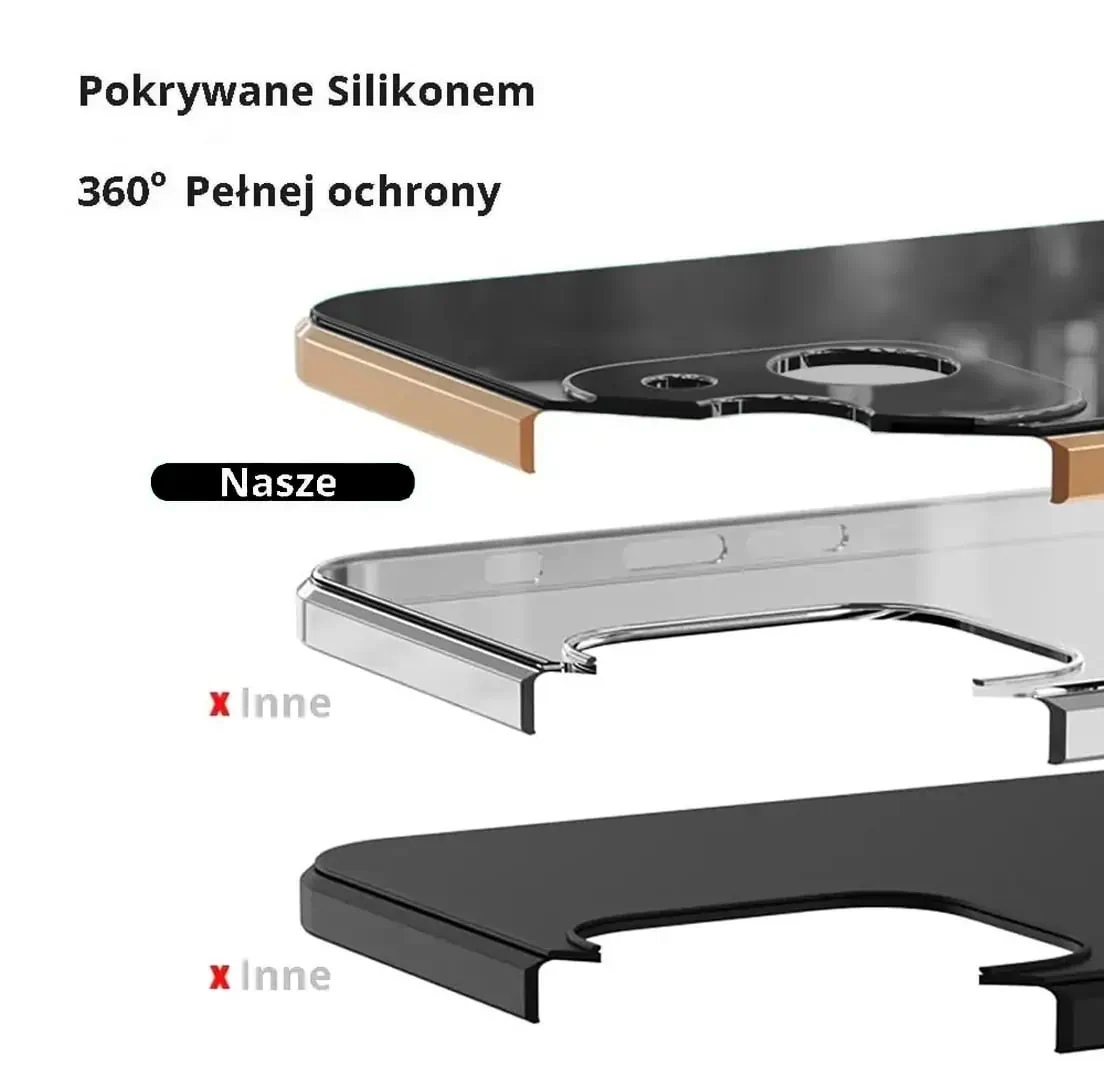 Etui do iPhone 13 Mini eleganckie, ze złotym, metalowym uchwytem i zdobieniami, osłona na aparat, czarne