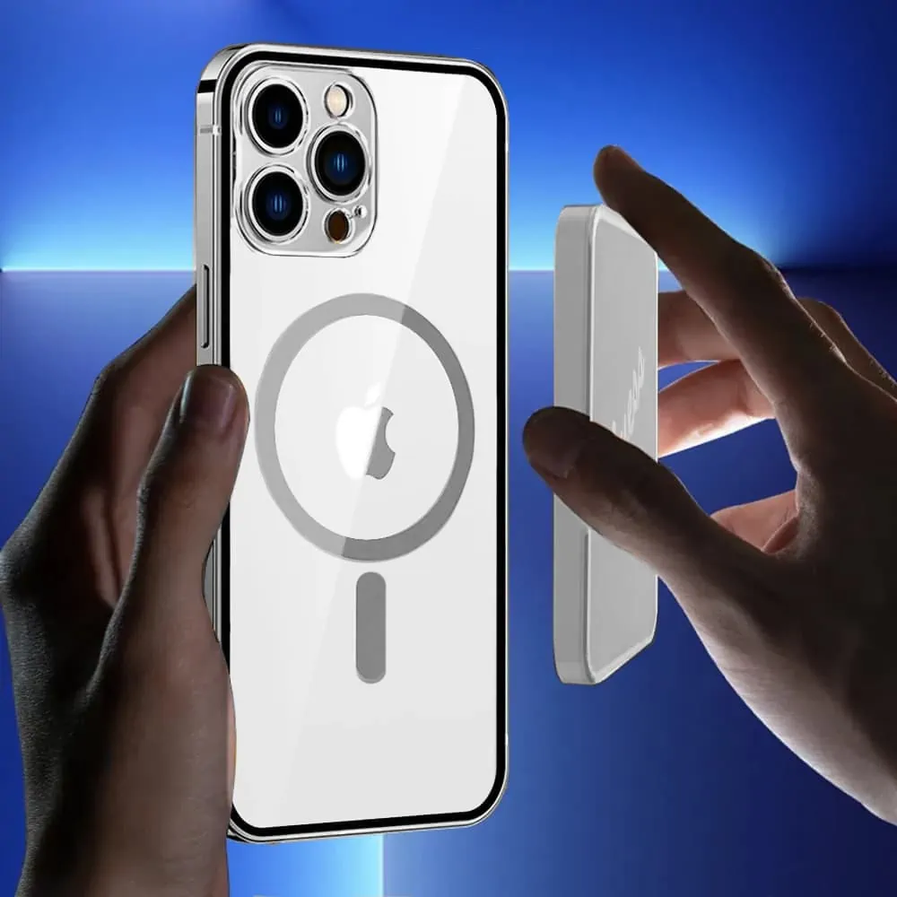 Etui do iPhone 13 Pro Ibizu Elite Skin ultra cienkie, krystalicznie czyste z metalową ramką, srebrne z MagSafe (OUTLET)