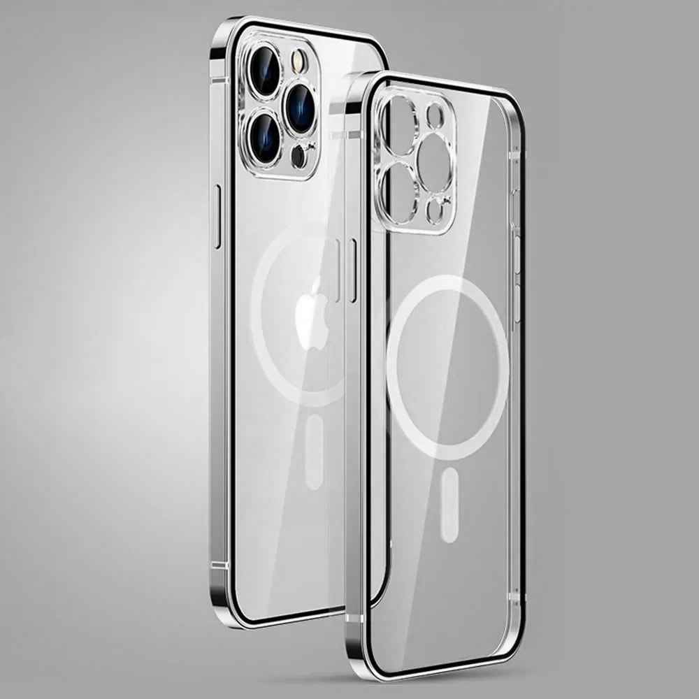 Etui do iPhone 13 Pro Ibizu Elite Skin ultra cienkie, krystalicznie czyste z metalową ramką, srebrne z MagSafe (OUTLET)