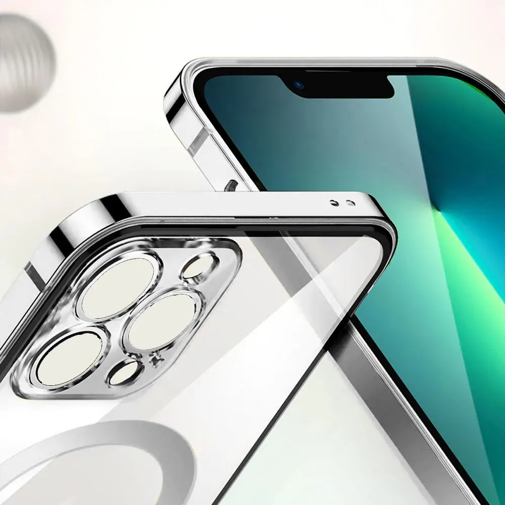 Etui do iPhone 13 Pro Ibizu Elite Skin ultra cienkie, krystalicznie czyste z metalową ramką, srebrne z MagSafe (OUTLET)