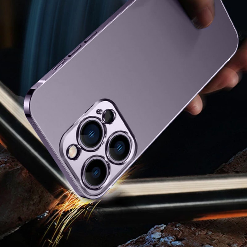 Etui do iPhone 14 Pro Luxury Skin ultra cienkie, pełny tył z metalową ramką, głęboka purpura