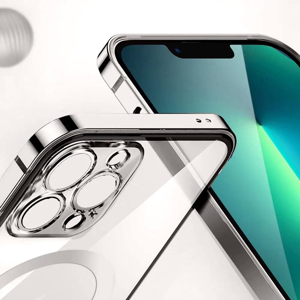 Etui do iPhone 14 Pro Max Ibizu Elite Skin, krystalicznie czyste z metalową ramką, srebrne z MagSafe (OUTLET)