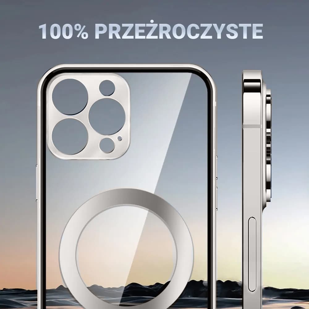 Etui do iPhone 14 Pro Max Ibizu Elite Skin, krystalicznie czyste z metalową ramką, srebrne z MagSafe (OUTLET)