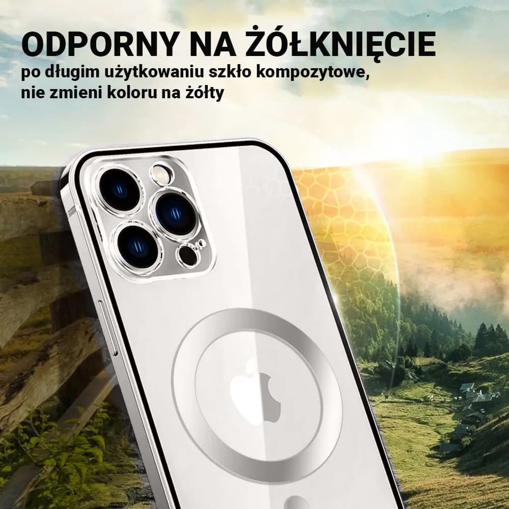 Etui do iPhone 14 Pro Max Ibizu Elite Skin, krystalicznie czyste z metalową ramką, srebrne z MagSafe (OUTLET)