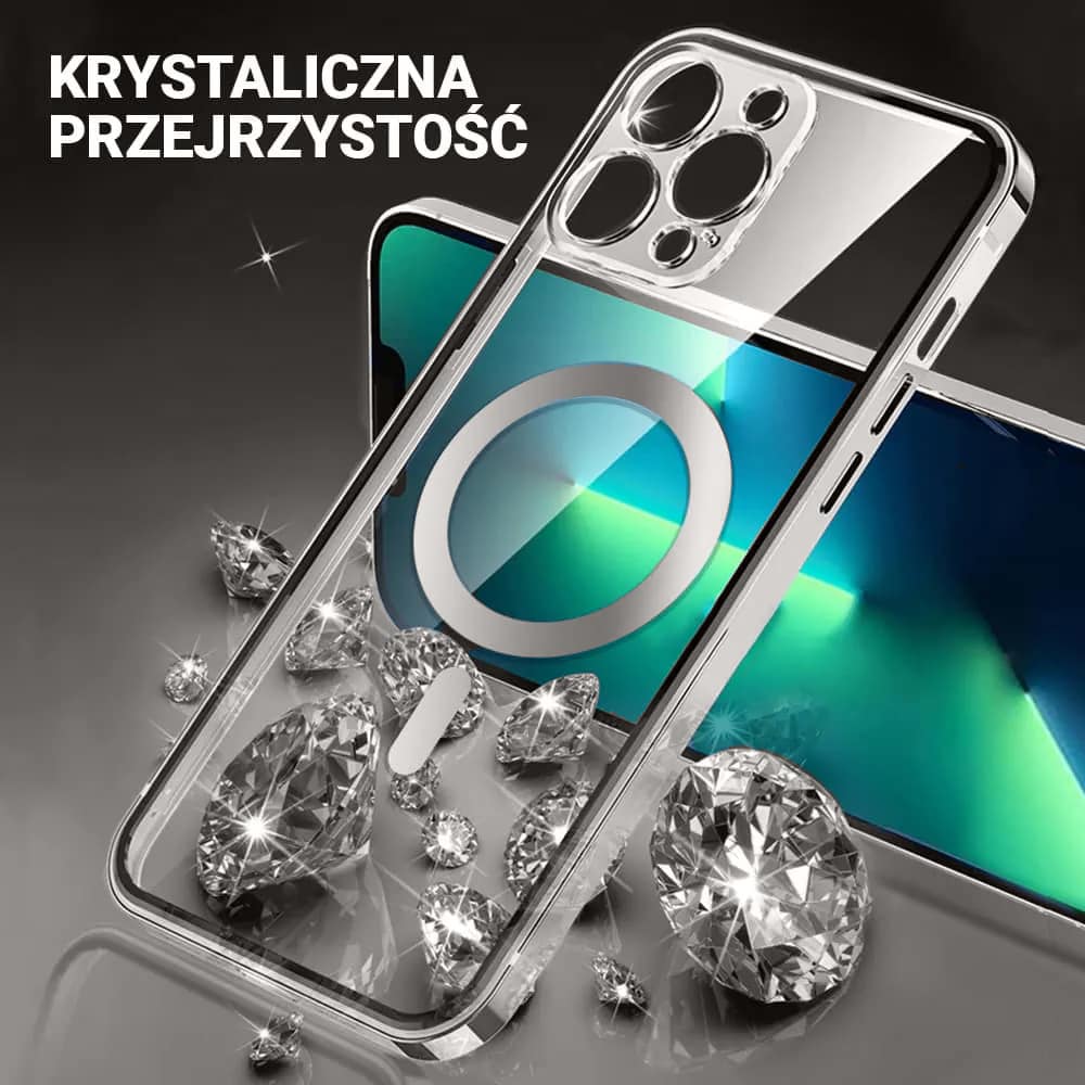 Etui do iPhone 14 Pro Max Ibizu Elite Skin, krystalicznie czyste z metalową ramką, srebrne z MagSafe (OUTLET)