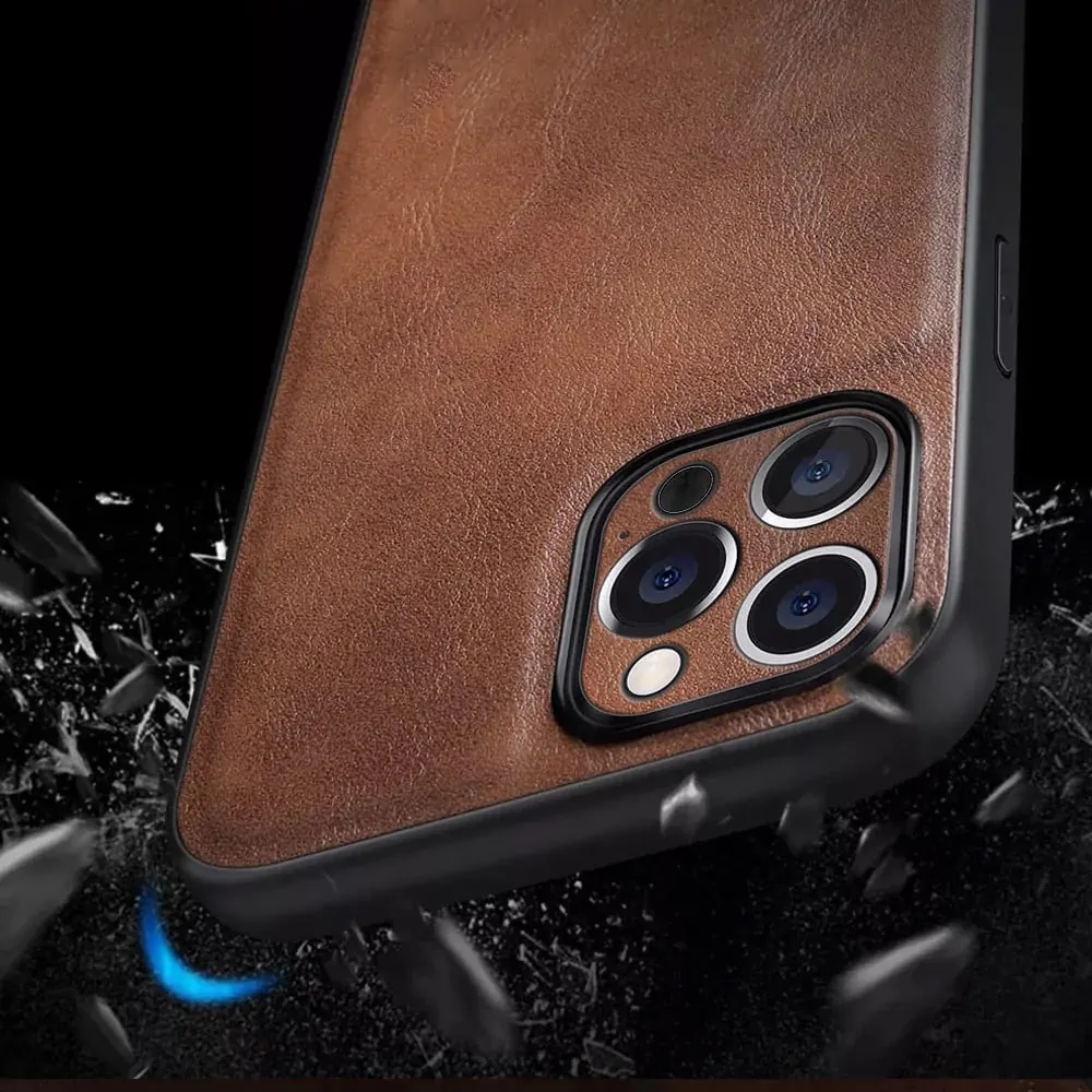 Etui do iPhone 14 Pro eleganckie luksusowe skórzane Velvet Bronze SULADA oryginal, osłona na aparat, brązowe