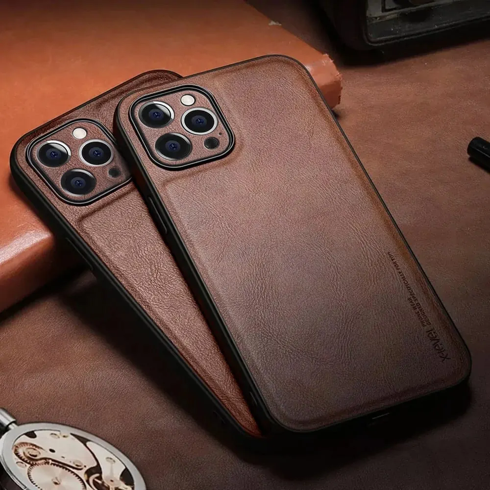 Etui do iPhone 14 Pro eleganckie luksusowe skórzane Velvet Bronze SULADA oryginal, osłona na aparat, brązowe