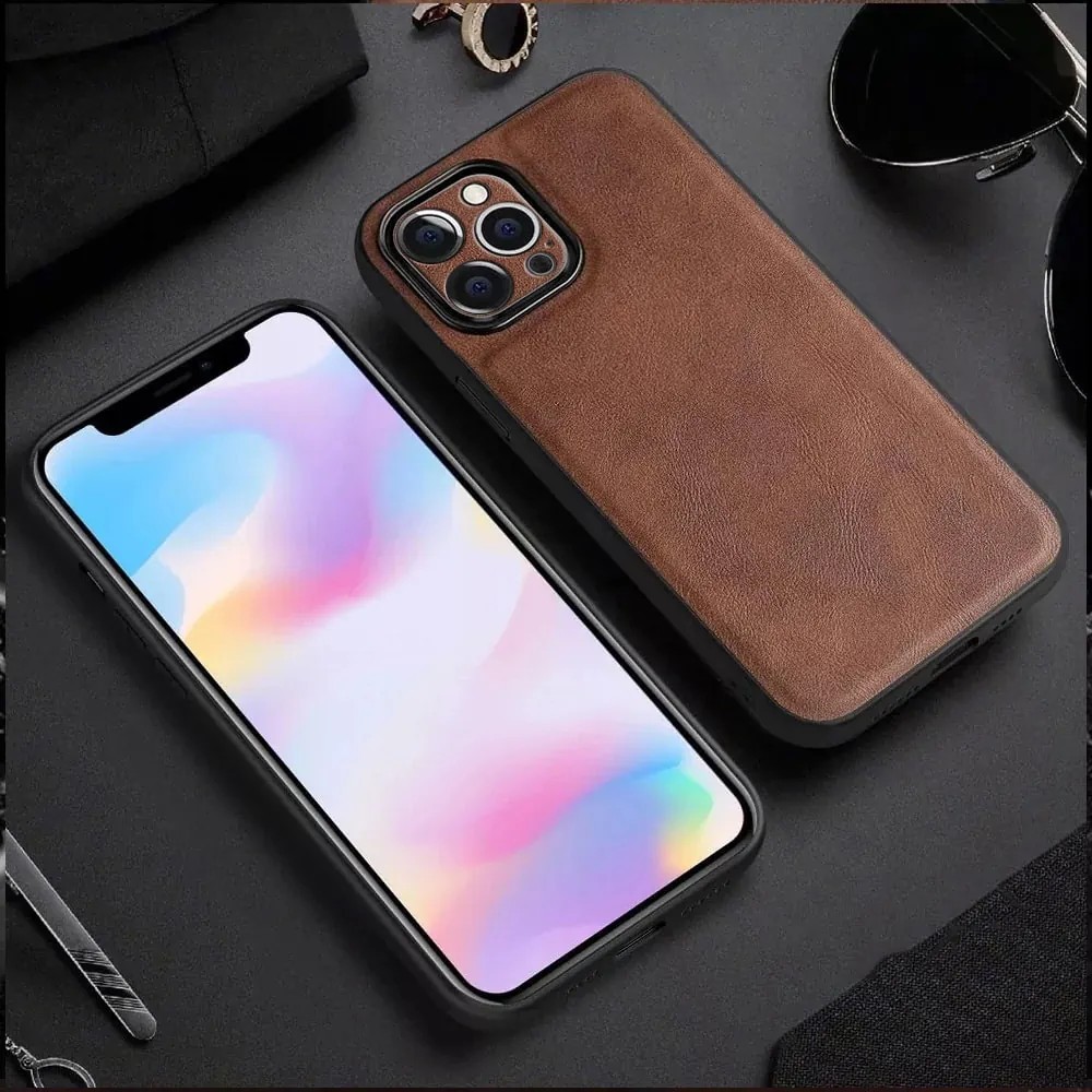 Etui do iPhone 14 Pro eleganckie luksusowe skórzane Velvet Bronze SULADA oryginal, osłona na aparat, brązowe